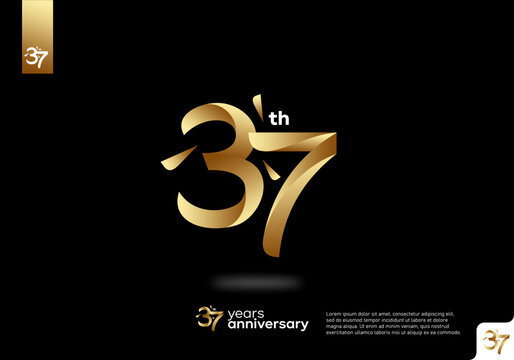 Number 37 gold logo icon design, 37th birthday logo number, 37th anniversary.
