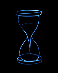 Vector isolated illustration of hourglass with neon effect.