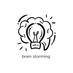 Brain storming brain light bulb idea icon doodle hand drawn concept vector illustration