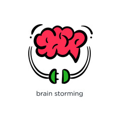 Brain storming brain plug idea icon doodle hand drawn concept vector illustration