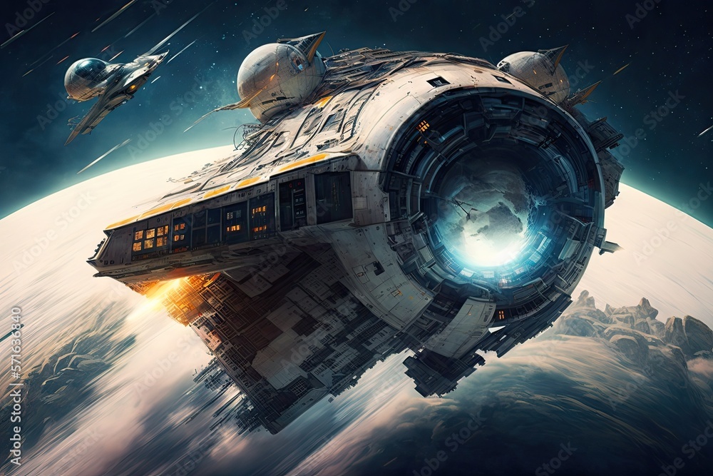 Poster viewing a spaceship in motion. generative ai
