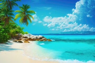 Fototapeta na wymiar Sunny tropical Caribbean beach, hot summer day, caribbean island vacation, turquoise water. Generative AI