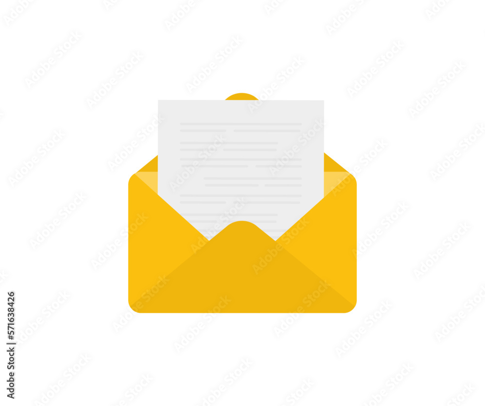 Poster open envelope with a document. new letter logo design. opened envelope with note paper. document enc