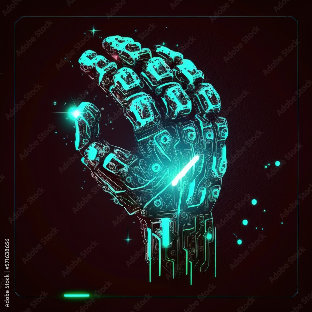 Poster machine learning, artificial intelligence, and robotic and human hands interacting with a global net