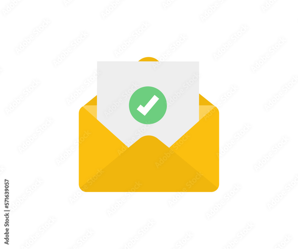Poster envelope with confirmed document logo design. approval concept. email envelope with exclamation sign