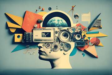 Creativity and new ideas in bussines and life, Art collage,  created with Generative AI