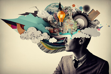 Creativity and new ideas in bussines and life, Art collage,  created with Generative AI