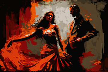 Flamenco Spanish Dancers abstract art with vivid passionate colours,digital art,  ai generative