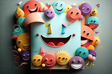 a laughing card with colorful laughing smileys around it. Generative AI