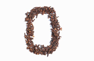 0 Zero Number Written with Dry Cloves Isolated on White Background