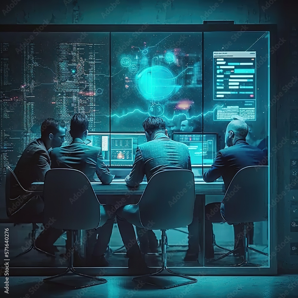 Aufkleber abstract networking in the evening office with digital marketing software, data analysis code, or te