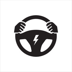 Electric car steering wheel icon. Electric vehicle. EV. Vector icon isolated on white background.
