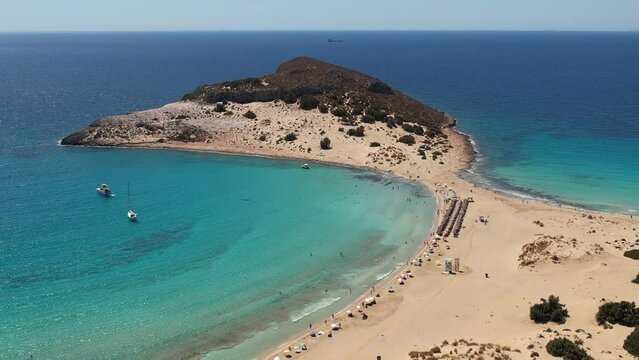 Aerial video of Simos beach in Elafonisos. Located in south  Peloponnese elafonisos is a small island very famous for the paradise sandy  beaches and the turquoise waters.
