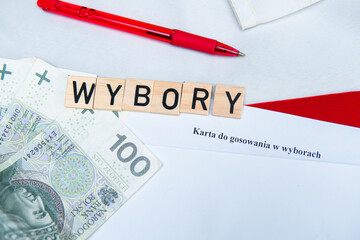 The inscription Wybory which means elections against the background of the Polish flag. Parliamentary elections in Poland