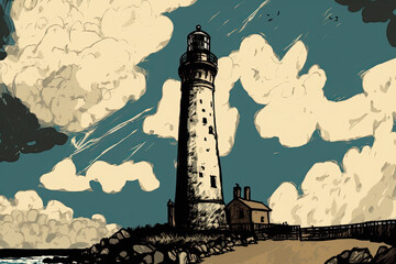 creative illustration of a white lighthouse. Generative AI