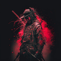 Naklejka na ściany i meble red samurai with a sword