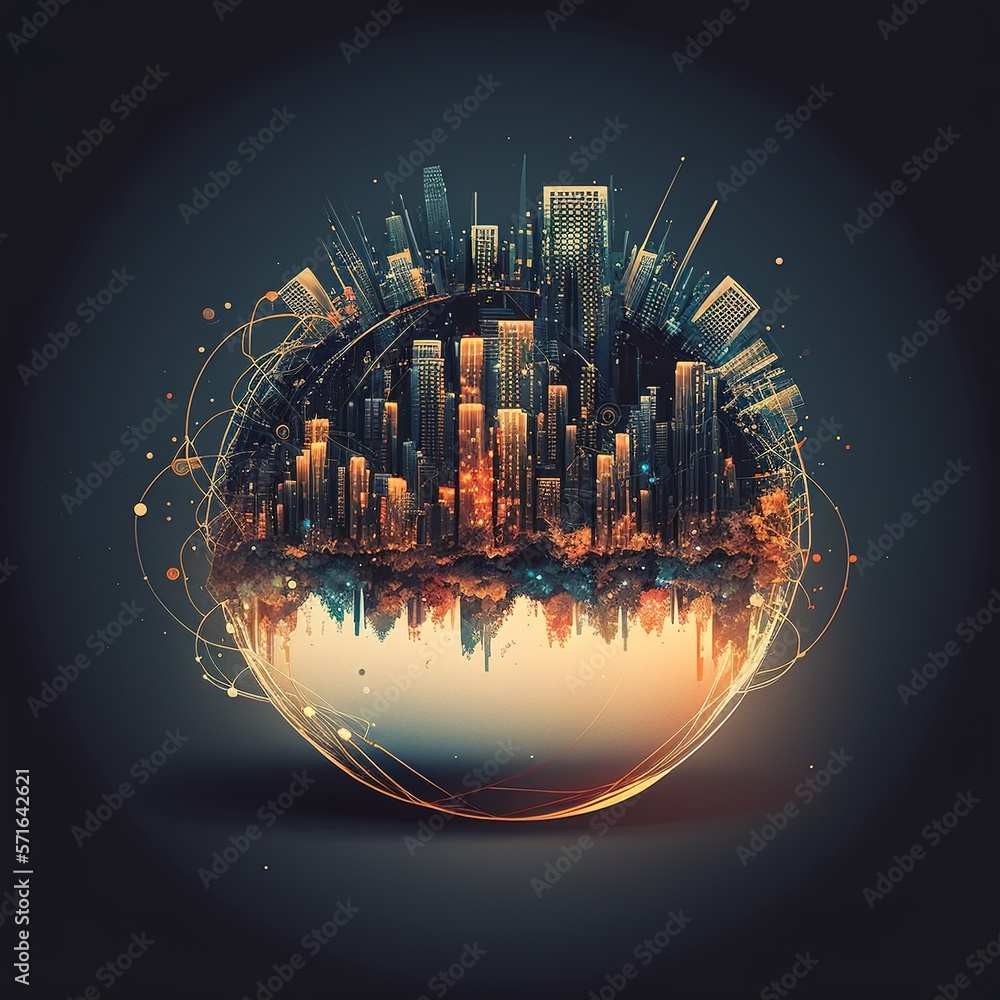 Sticker World map. Global social network. Future. Blue futuristic background with planet Earth. Internet and technology. Floating blue plexus geometric background, generative ai