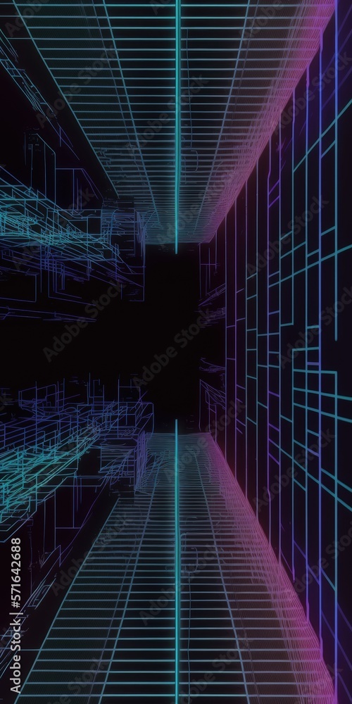Poster backdrop image of abstract grid lines in cyberpunk. generative ai