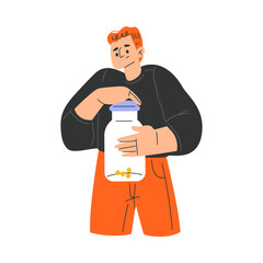 Poor Man Character with Empty Moneybox Having No Money Vector Illustration
