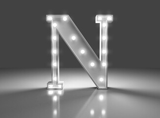 Letra luminosa n en fondo gris 