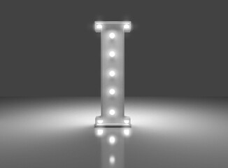 Letra luminosa i en fondo gris 