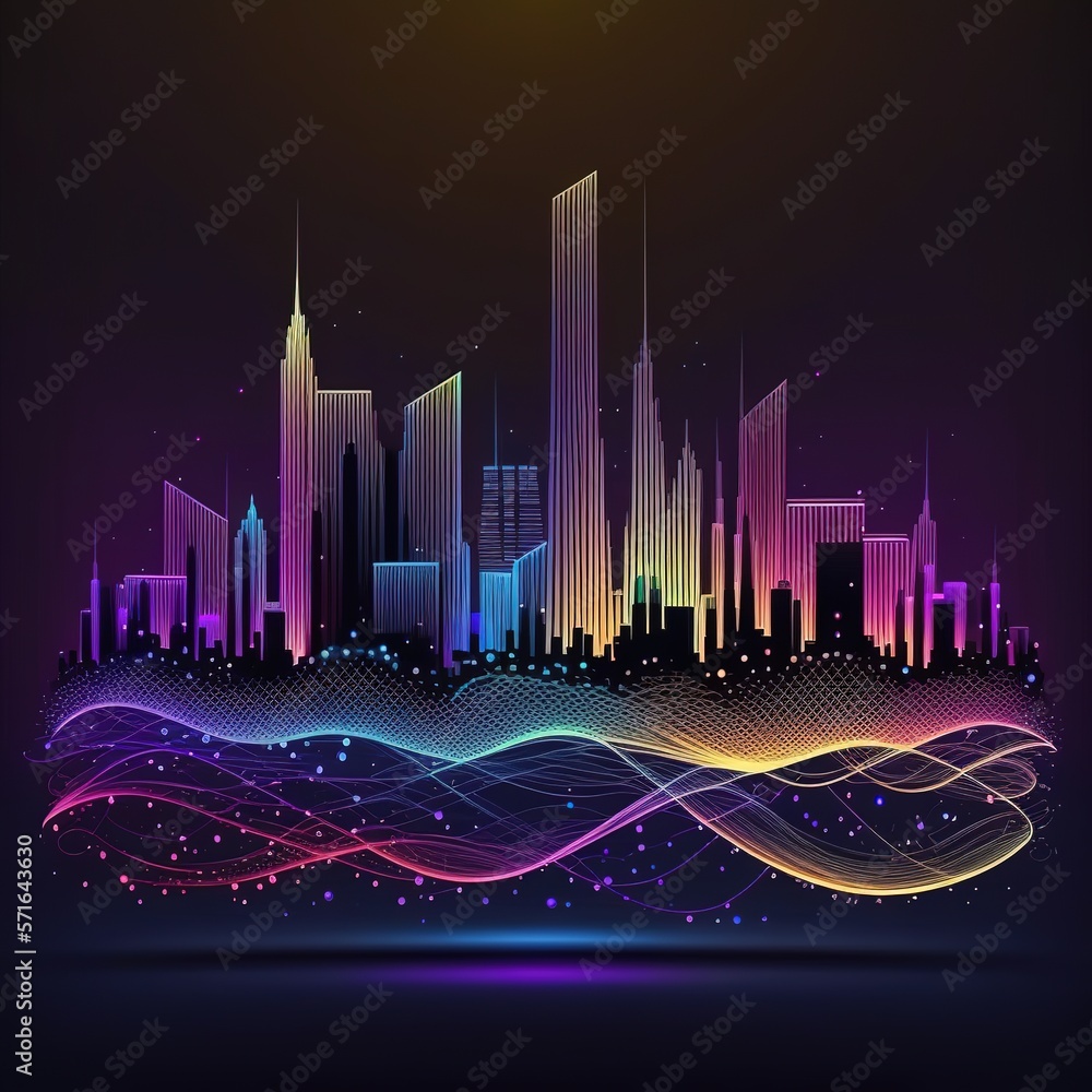 Poster smart city and abstract dot point connect with gradient line and aesthetic intricate wave line desig