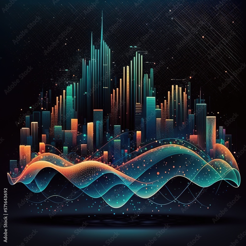 Poster abstract dot points and smart cities connect with the aesthetic and gradient line complex wave line 