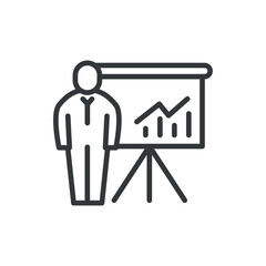 graphic panel and man icon.Thin line graphic panel and man icon from business collection. Outline vector isolated on white background. Editable graphic panel and man symbol can be used web and mobile