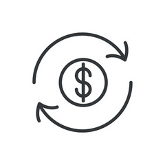 money convert icon.Thin line money convert icon from business collection. Outline vector isolated on white background. Editable money convert symbol can be used web and mobile