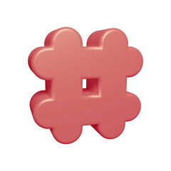 Pink hashtag symbol or icon design in 3d rendering