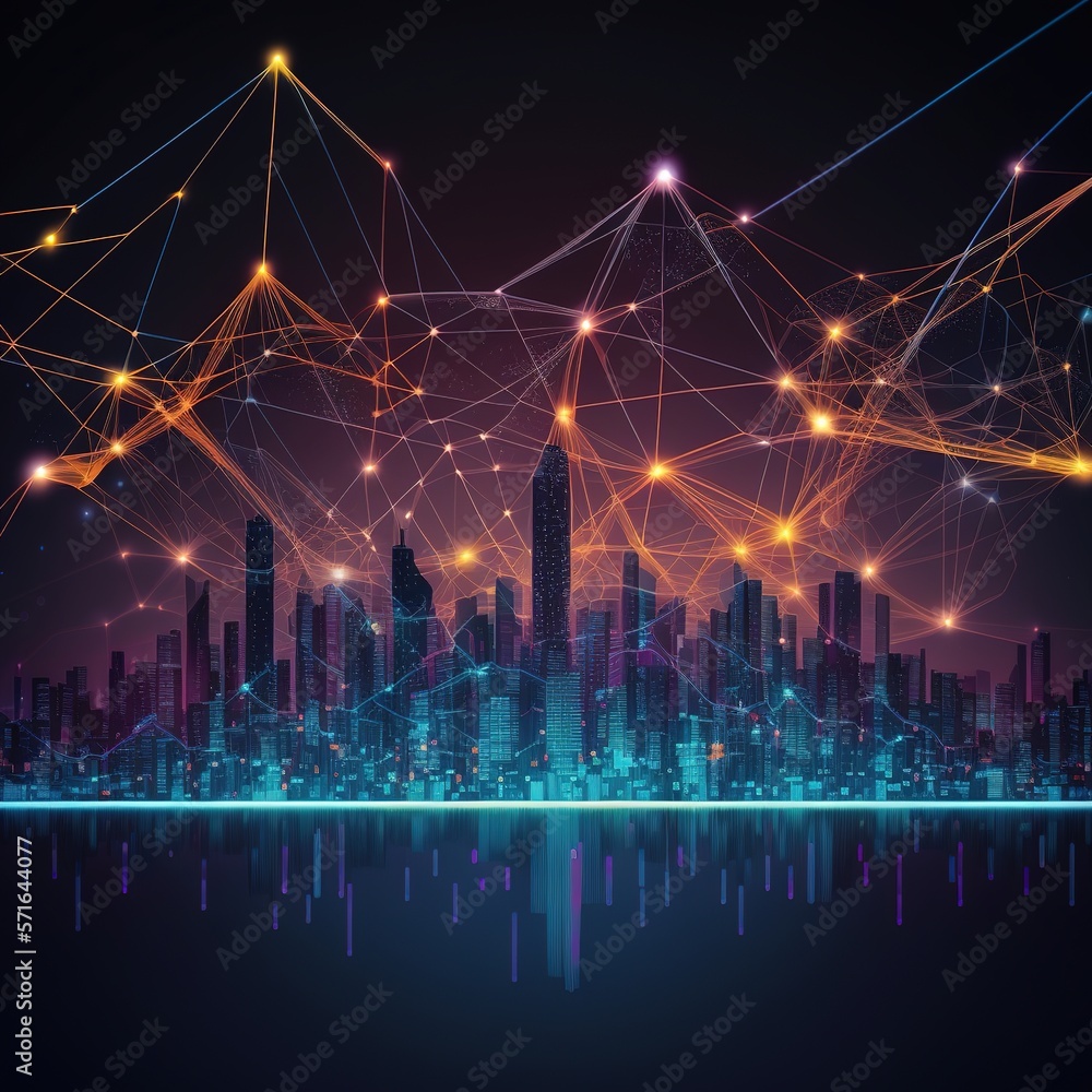 Poster abstract dot points and smart cities connect with the aesthetic and gradient line complex wave line 