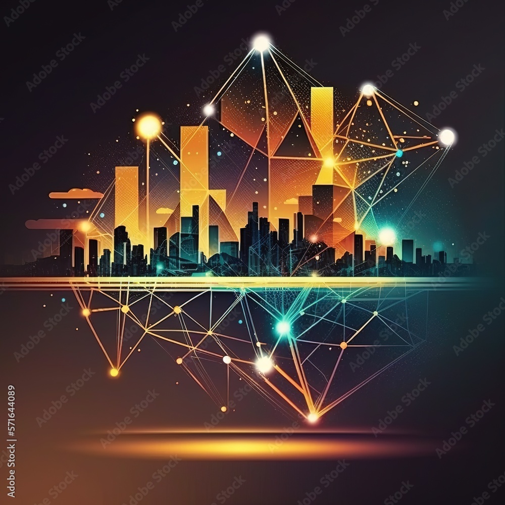 Poster abstract dot points and smart cities connect with the aesthetic and gradient line complex wave line 