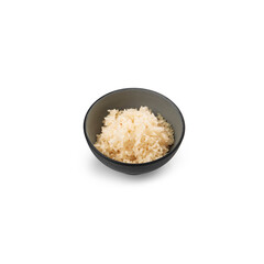 Fototapeta na wymiar Boiled rice in a small dish on a white background isolated