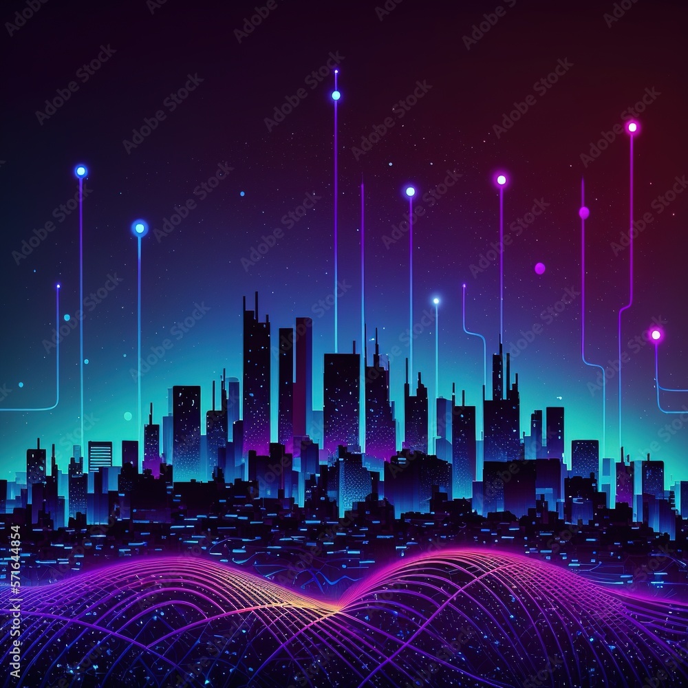 Poster smart city and abstract dot point connect with gradient line, big data connection technology concept
