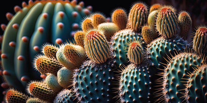 Close up macro photography of cacti. Generative AI