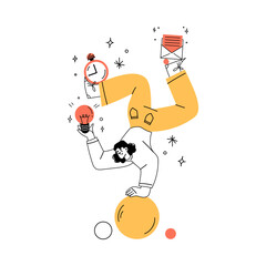 Productivity with Woman Character Managing Task Balancing on Ball Vector Illustration