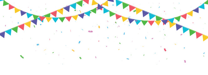 Party flags with confetti. Celebration banner event. Vector stock