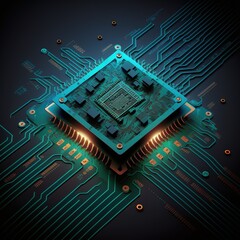 Technology chip processor background circuit board and html code, Generative ai