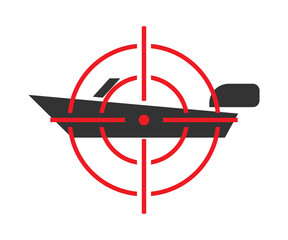 Boat at gunpoint icon. Flat vector illustration.