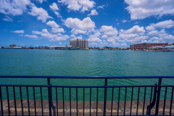 View of city of Port-Louis harbour from Caudan waterfront, Mauritius