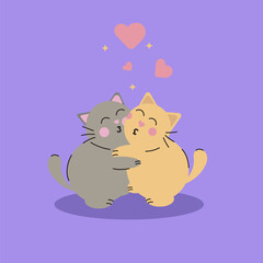 kittens kissing, vector illustration, love, kiss, cat