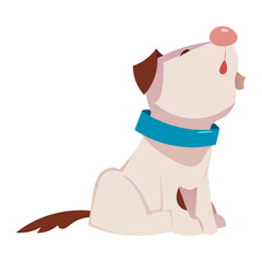 Cute Puppy with Brown Spot and Blue Collar Yawling Vector Illustration