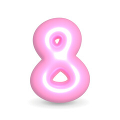 Number Eight 8 Pink Balloon 3d rendered. Realistic design element for events. HB, Anniversary Party, Happy Valentine's Day, Wedding. 3d Render illustration isolated on white background (with alpha).