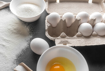 Fresh eggs for baking close-up. Ecological and healthy food.