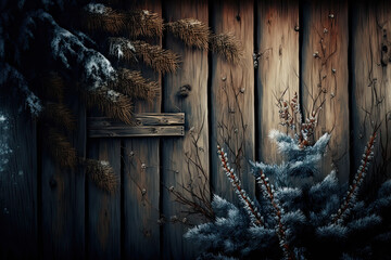 Winter wooden background with log plants. Generative AI