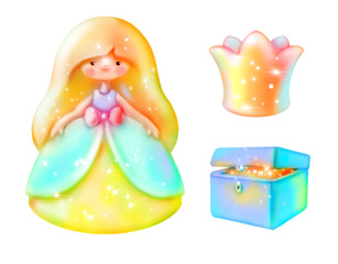 Princess, crown and treasure chest