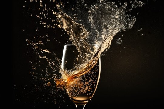 Isolated champagne splash against a dark background. Generative AI