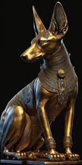 Anubis was depicted as a gold plated jackal shaped Egyptian god of the afterlife. Generative AI