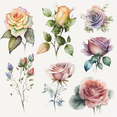 drawing watercolor flowers roses background Generative AI