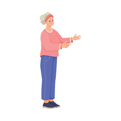 Happy Aged Gray-haired Woman on Retirement Standing Vector Illustration